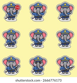 Original Vektorgrafik. Vektorgrafik niedlich Elefant Polizist.Vektorgrafik süß Elefant gekleidet als Polizist.Vektorgrafik Set von Polizei-Element.Polizei Tiere. 