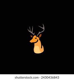 Original vector illustration. A deer icon with big horns. Hand drawn, not AI