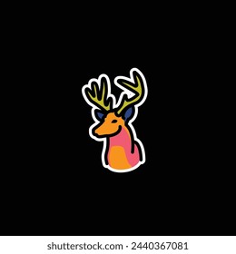 Original vector illustration. A deer icon with big horns. Hand drawn, not AI