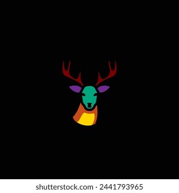 Original vector illustration. A deer icon with big horns. Hand drawn, not AI
