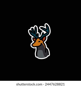 Original vector illustration. A deer icon with big horns. Hand drawn, not AI