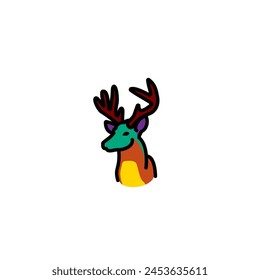 Original vector illustration. A deer icon with big horns. Hand drawn, not AI