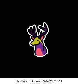 Original vector illustration. A deer icon with big horns. Hand drawn, not AI