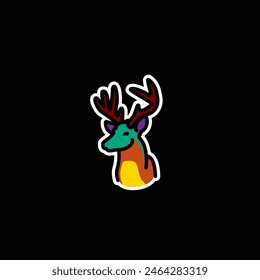 Original vector illustration. A deer icon with big horns. Hand drawn, not AI