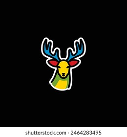 Ilustración vectorial original. Un icono de ciervo con grandes cuernos. Dibujado a mano, no AI