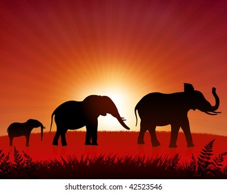Original Vector Illustration: elephants in the wild AI8 compatible