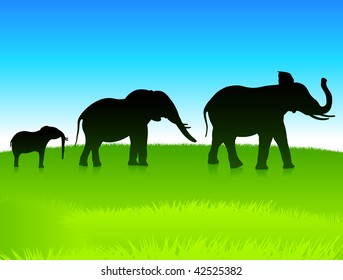 Original Vector Illustration: elephants in the wild AI8 compatible