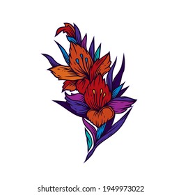 Original vector illustration of a flower in neon style.