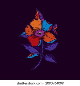 Original vector illustration of a flower in neon style.