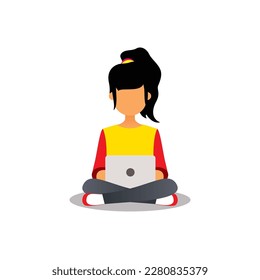 Original vector illustration. A girl with a laptop at remote work. Business, work. Design element.