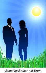 Original Vector Illustration: Glamor couple on summer background AI8 compatible