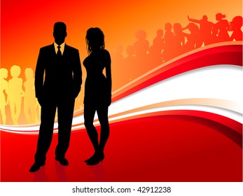 Original Vector Illustration: Glamour couple on summer party background AI8 compatible