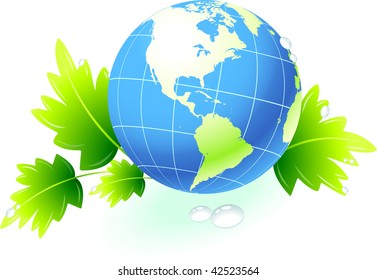 Original Vector Illustration: Globe on organic leaves background AI8 compatible