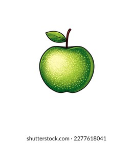 Original vector illustration of a green apple in vintage style. A design element.