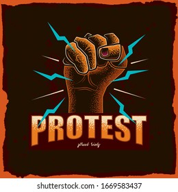 Original vector illustration. Hand clenched into a fist protesting in vintage style. Logo or t-shirt design