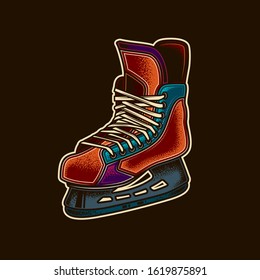 Original vector illustration. Hockey skates vintage style
