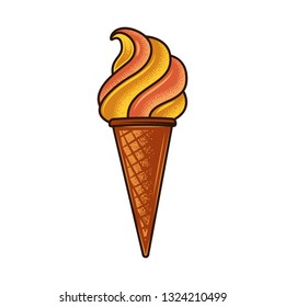 Original vector illustration of ice cream cone in vintage style