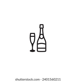 Original vector illustration. The icon of a bottle of champagne with glasses. Hand drawn, not AI
