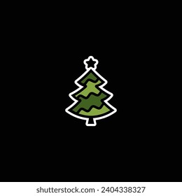 Original vector illustration. An icon of a Christmas tree with decorations and a star. Hand drawn, not AI