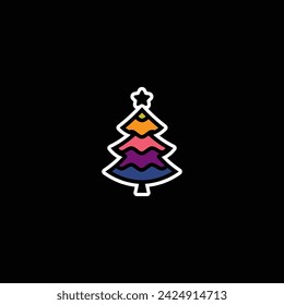 Original vector illustration. An icon of a Christmas tree with decorations and a star. Hand drawn, not AI