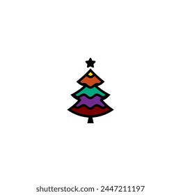 Original vector illustration. An icon of a Christmas tree with decorations and a star. Hand drawn, not AI