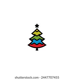 Original vector illustration. An icon of a Christmas tree with decorations and a star. Hand drawn, not AI