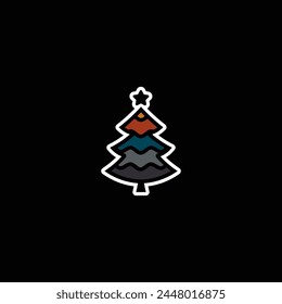 Original vector illustration. An icon of a Christmas tree with decorations and a star. Hand drawn, not AI