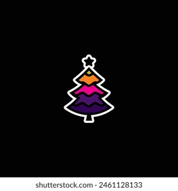 Original vector illustration. An icon of a Christmas tree with decorations and a star. Hand drawn, not AI