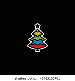 Original vector illustration. An icon of a Christmas tree with decorations and a star. Hand drawn, not AI