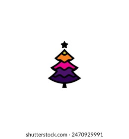 Original vector illustration. An icon of a Christmas tree with decorations and a star. Hand drawn, not AI