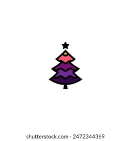 Original vector illustration. An icon of a Christmas tree with decorations and a star. Hand drawn, not AI