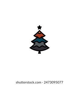 Original vector illustration. An icon of a Christmas tree with decorations and a star. Hand drawn, not AI