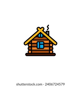 Ilustración vectorial original. El ícono de una acogedora casa de madera hecha de madera. Dibujado a mano, no IA