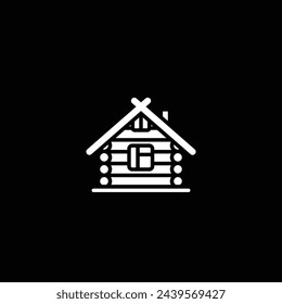 Original vector illustration. The icon of a cozy wooden house made of timber. Hand drawn, not AI