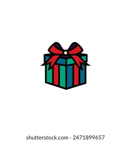 Original vector illustration. The icon of a gift box with a bow. Hand drawn, not AI
