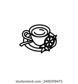 Original vector illustration. The icon of hot tea in a cup with lemon and mint. Hand drawn, not AI