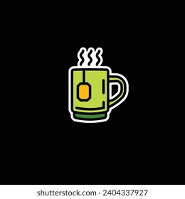 Original vector illustration. The icon of hot tea in a mug. Hand drawn, not AI