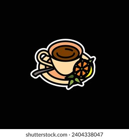 Original vector illustration. The icon of hot tea in a cup with lemon and mint. Hand drawn, not AI