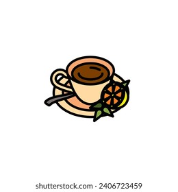 Original vector illustration. The icon of hot tea in a cup with lemon and mint. Hand drawn, not AI
