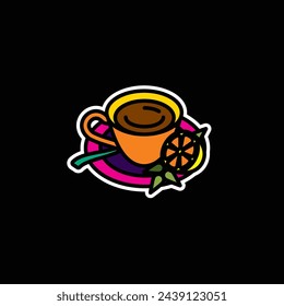 Original vector illustration. The icon of hot tea in a cup with lemon and mint. Hand drawn, not AI