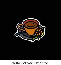 Original vector illustration. The icon of hot tea in a cup with lemon and mint. Hand drawn, not AI