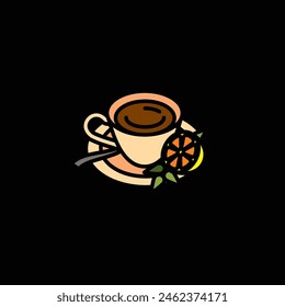Original vector illustration. The icon of hot tea in a cup with lemon and mint. Hand drawn, not AI
