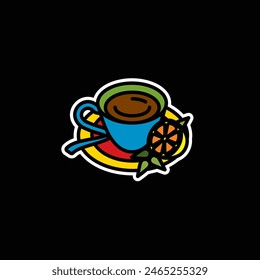 Original vector illustration. The icon of hot tea in a cup with lemon and mint. Hand drawn, not AI