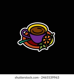 Original vector illustration. The icon of hot tea in a cup with lemon and mint. Hand drawn, not AI