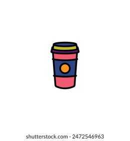 Original vector illustration. The icon of hot coffee in a paper cup. Hand drawn, not AI