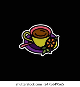 Original vector illustration. The icon of hot tea in a cup with lemon and mint. Hand drawn, not AI