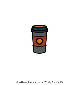 Ilustración vectorial original. El icono del café caliente en una taza de papel. Dibujado a mano, no AI