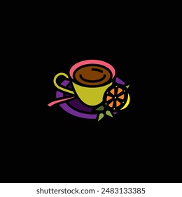 Original vector illustration. The icon of hot tea in a cup with lemon and mint. Hand drawn, not AI