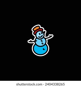 Original vector illustration. The icon of a kind snowman in a top hat. Hand drawn, not AI