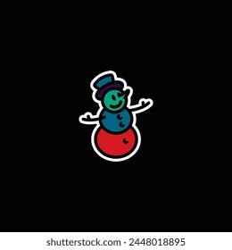 Original vector illustration. The icon of a kind snowman in a top hat. Hand drawn, not AI